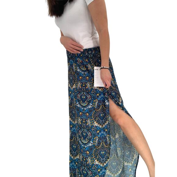 2/$30 FORTUNE Swimwear Pants Size M Blue Nelly Petal Wrap Pants Diamond Crepe - Picture 1 of 7